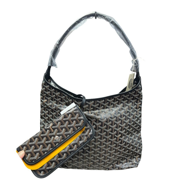 GOYARD Goyardine Canvas Hobo Shoulder Bag Shoulder Bag Black / Tan Silver Hardware GO27