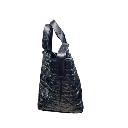 CHRISTIAN DIOR Glazed Leather Cannage Tote Tote Bag Black Black-tone Hardware Ch2179