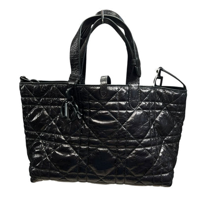 CHRISTIAN DIOR Glazed Leather Cannage Tote Tote Bag Black Black-tone Hardware Ch2179