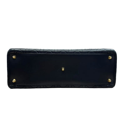 CHRISTIAN DIOR Quilted Leather Lady Dior Handbag Black Gold Hardware Ch2180