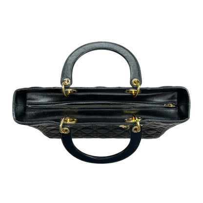 CHRISTIAN DIOR Quilted Leather Lady Dior Handbag Black Gold Hardware Ch2180