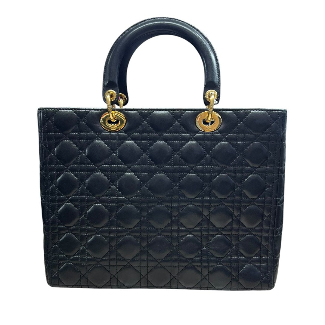 CHRISTIAN DIOR Quilted Leather Lady Dior Handbag Black Gold Hardware Ch2180
