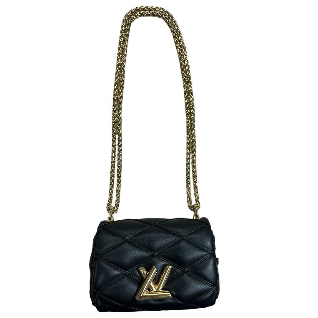 LOUIS VUITTON Quilted Calfskin LV Pont 9 Soft Mini Shoulder Bag Black Gold Hardware LO2373