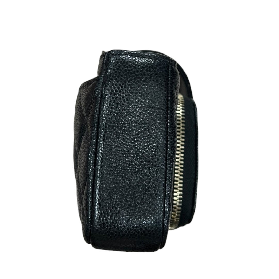 CHANEL Caviar Quilted Phone Holder with Chain Shoulder Bag Black Gold Hardware CH2185