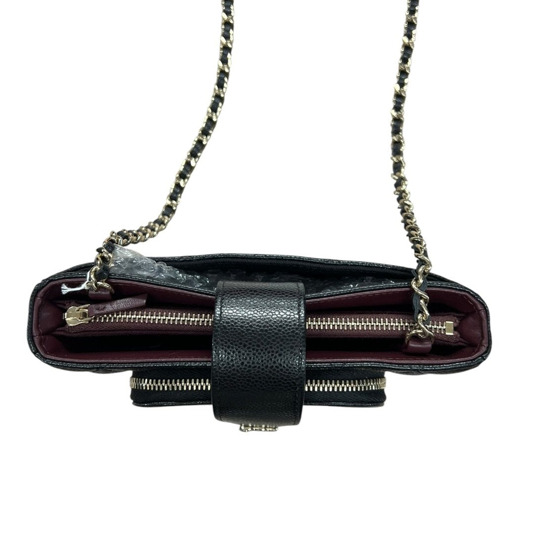 CHANEL Caviar Quilted Phone Holder with Chain Shoulder Bag Black Gold Hardware CH2185