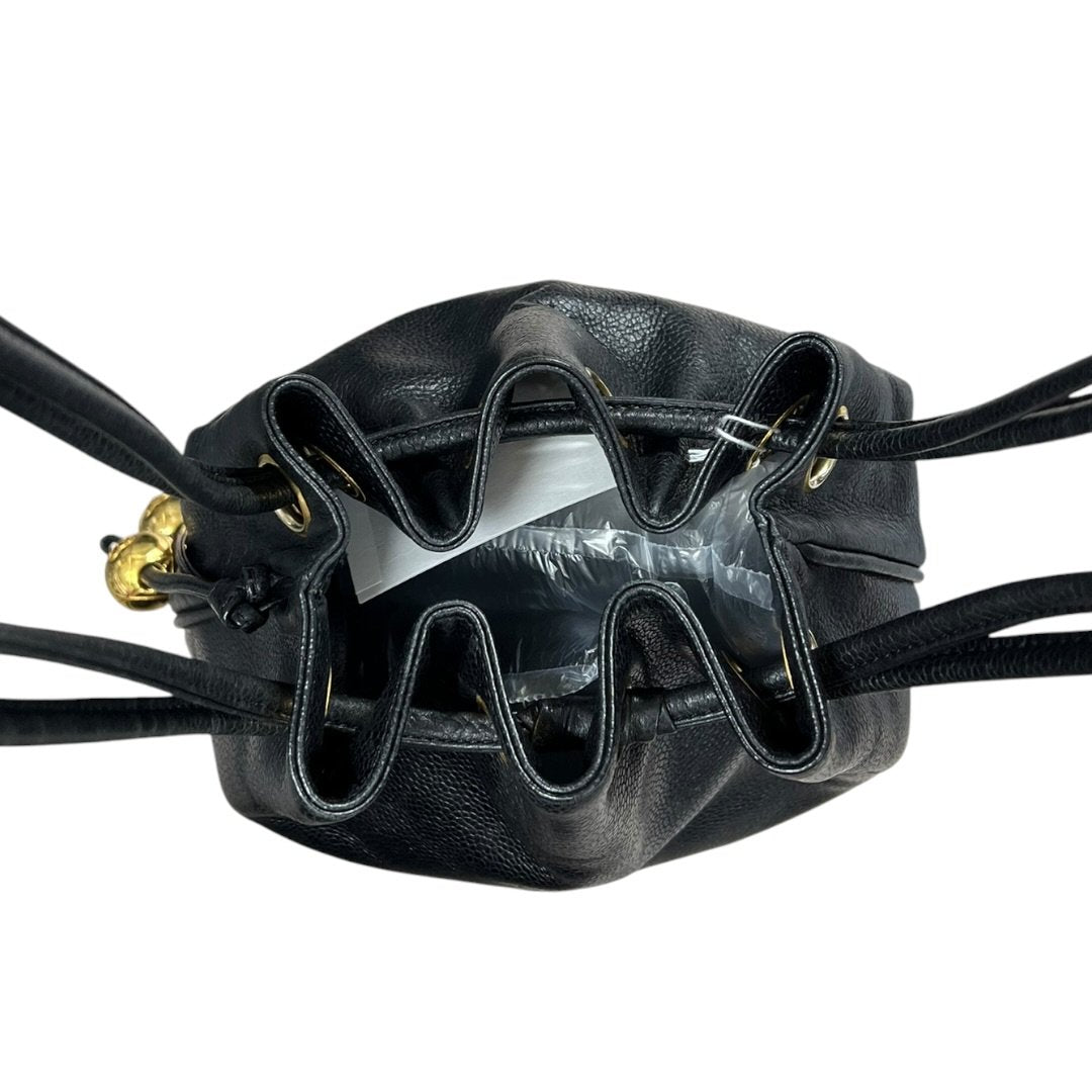 CHANEL Grained Calfskin Drawstring Bucket Bag Shoulder Bag Black Gold Hardware CH2183