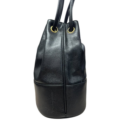 CHANEL Grained Calfskin Drawstring Bucket Bag Shoulder Bag Black Gold Hardware CH2183
