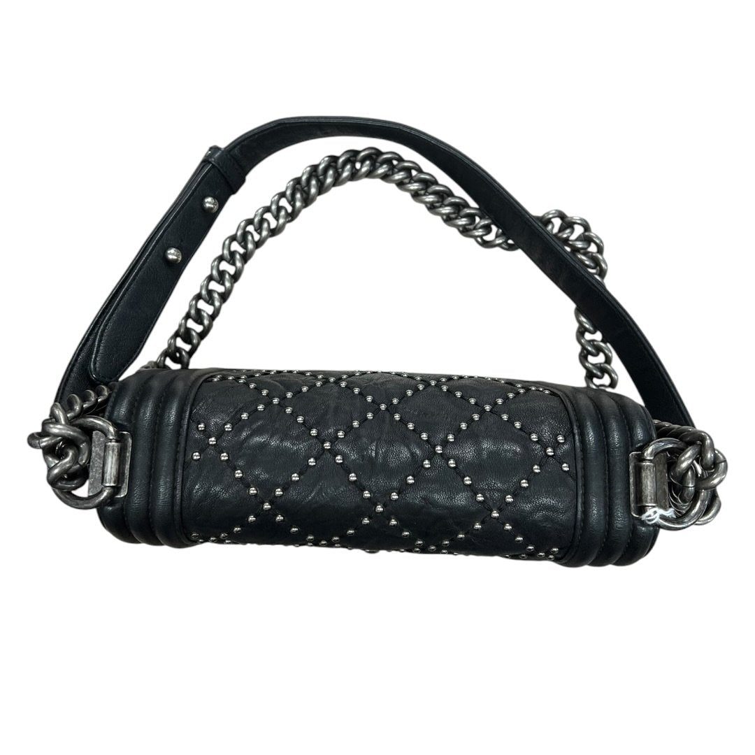 CHANEL Aged Calfskin Boy Bag Shoulder Bag Black Ruthenium Hardware CH2182