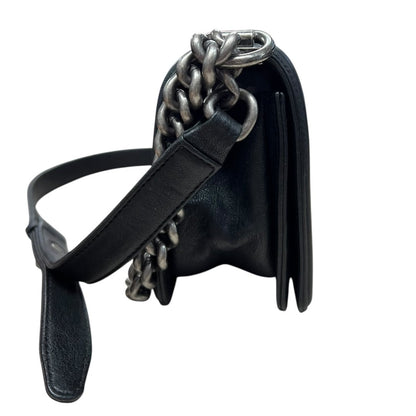 CHANEL Aged Calfskin Boy Bag Shoulder Bag Black Ruthenium Hardware CH2182