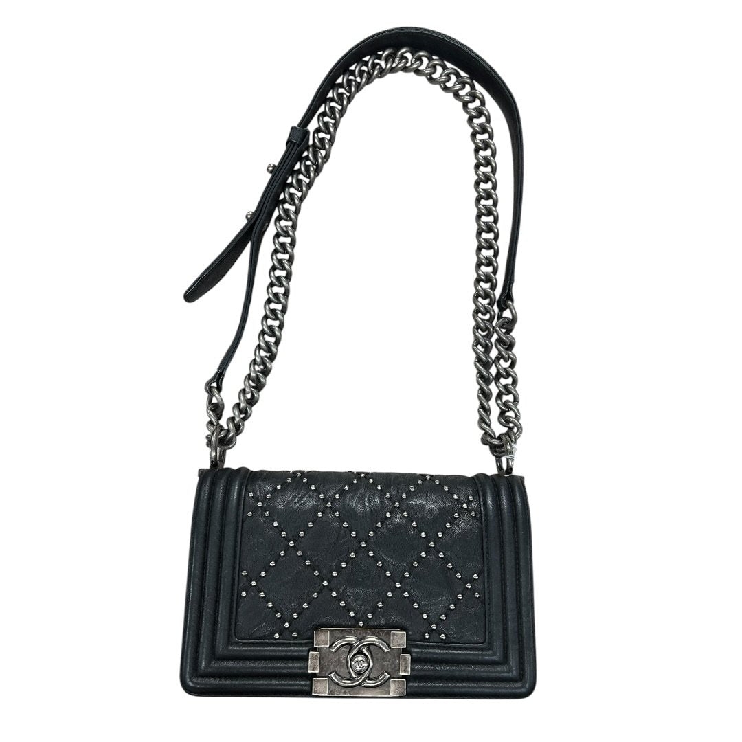 CHANEL Aged Calfskin Boy Bag Shoulder Bag Black Ruthenium Hardware CH2182