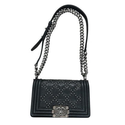 CHANEL Aged Calfskin Boy Bag Shoulder Bag Black Ruthenium Hardware CH2182