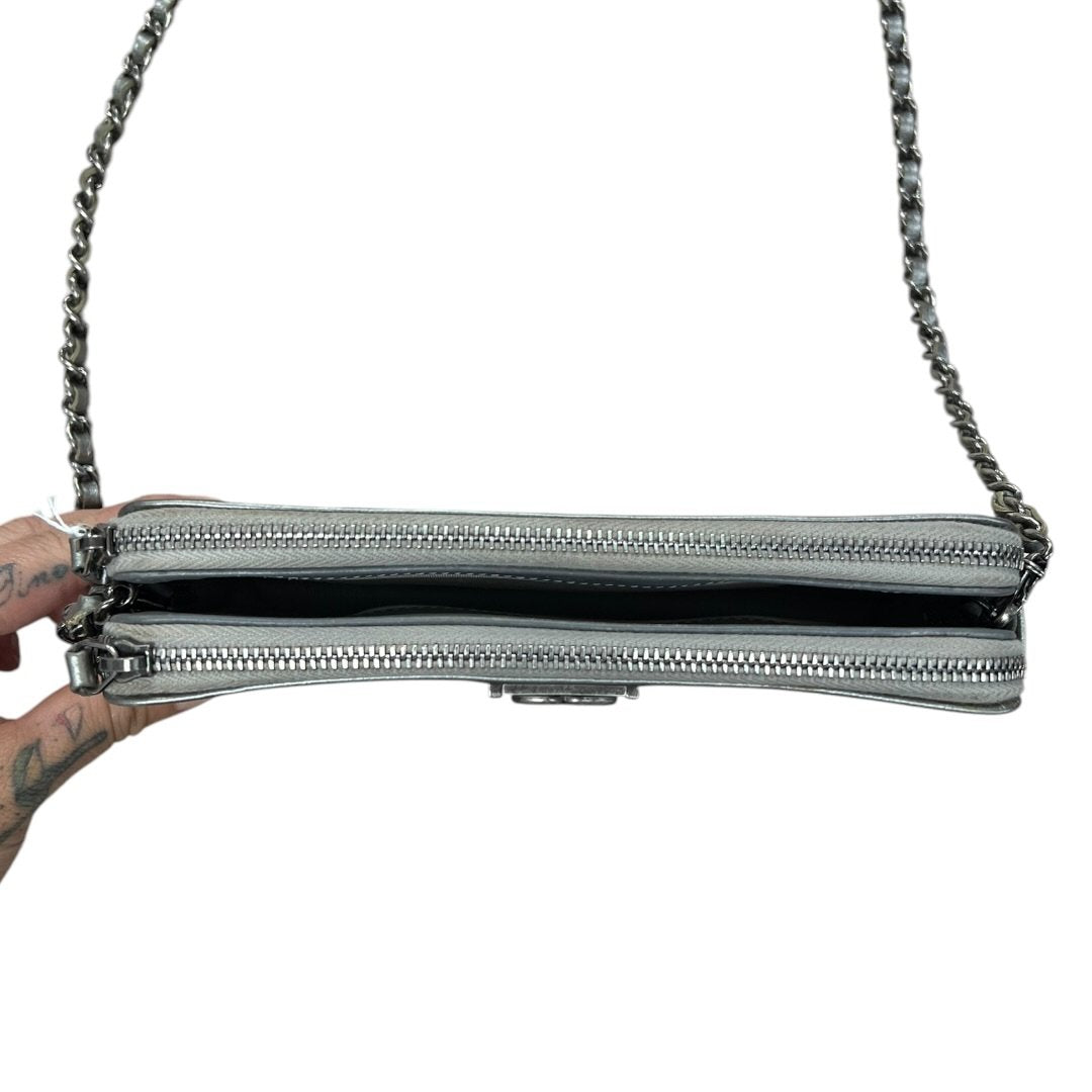 CHANEL Metallic Grained Calfskin Boy Chanel Wallet on Chain Shoulder Bag Metallic Silver Ruthenium Hardware CH2186