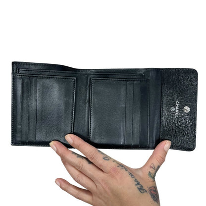 CHANEL Grained Calfskin Boy Chanel Small Flap Wallet Wallet Black Silver Hardware CH2187