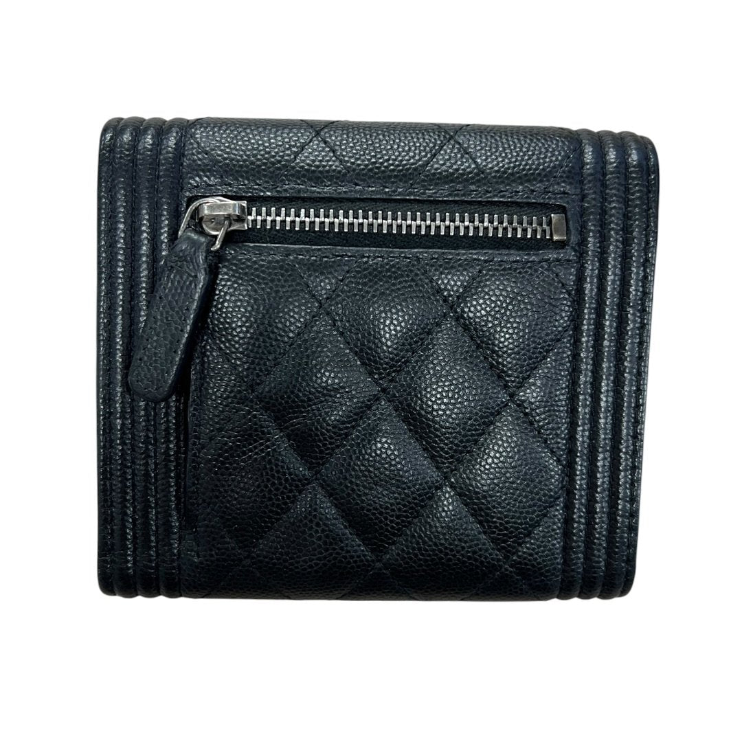 CHANEL Grained Calfskin Boy Chanel Small Flap Wallet Wallet Black Silver Hardware CH2187