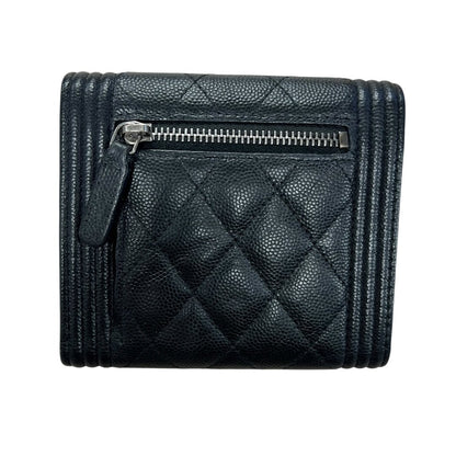 CHANEL Grained Calfskin Boy Chanel Small Flap Wallet Wallet Black Silver Hardware CH2187