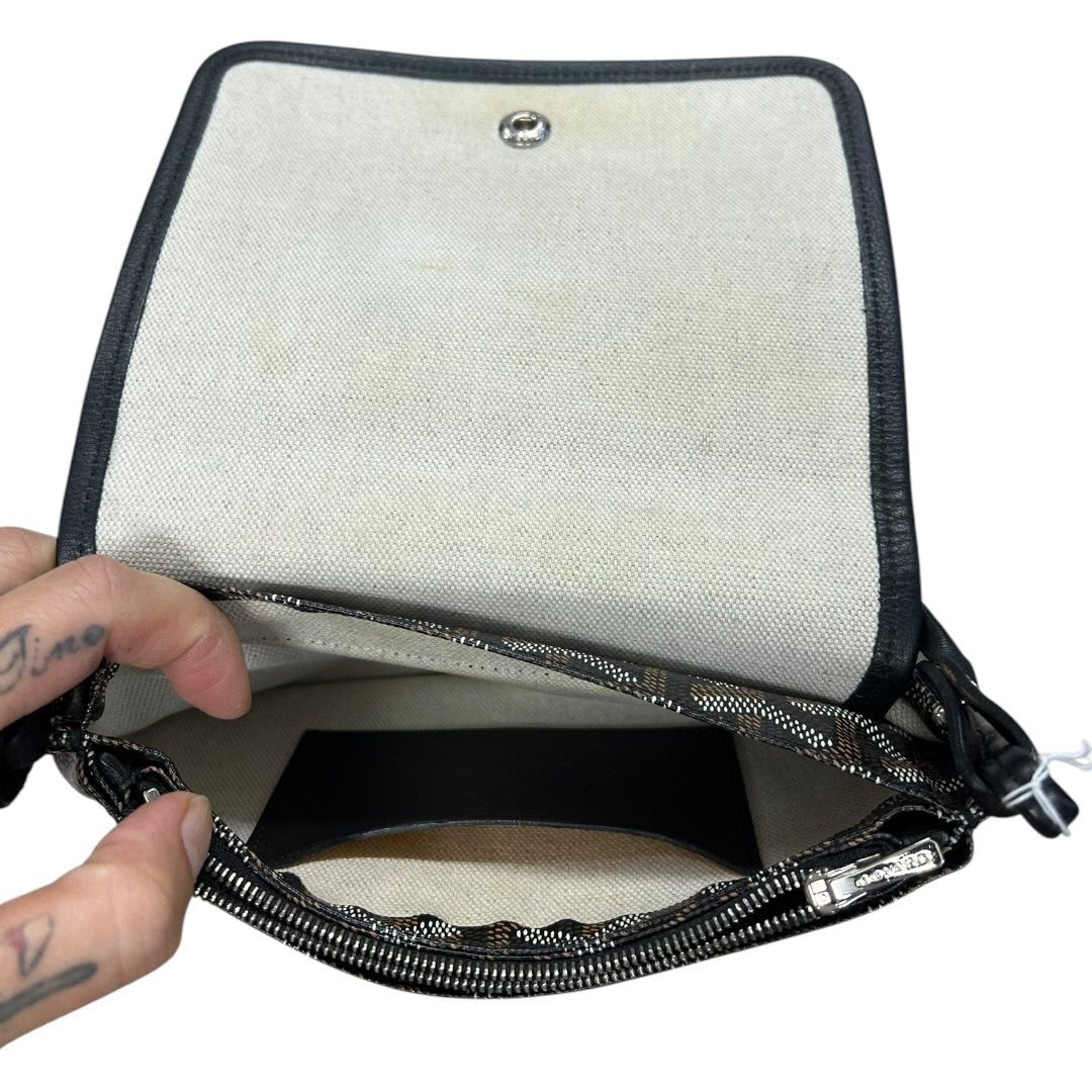 GOYARD Goyardine Canvas Plumet Pochette Shoulder Bag Black, Tan, White Silver Hardware GO28