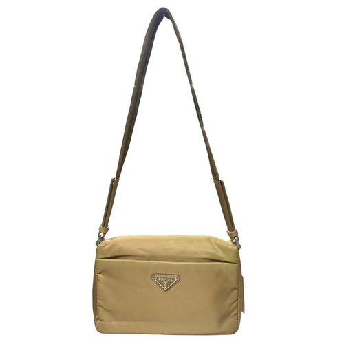PRADA Nylon Tessuto Shoulder Bag Shoulder Bag Beige Silver Hardware PR213