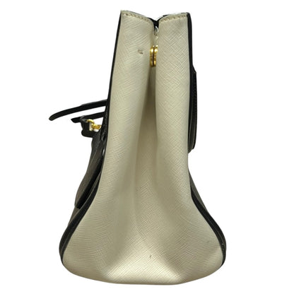PRADA Saffiano Galleria Tote Handbag Black and Cream Gold Hardware PR214