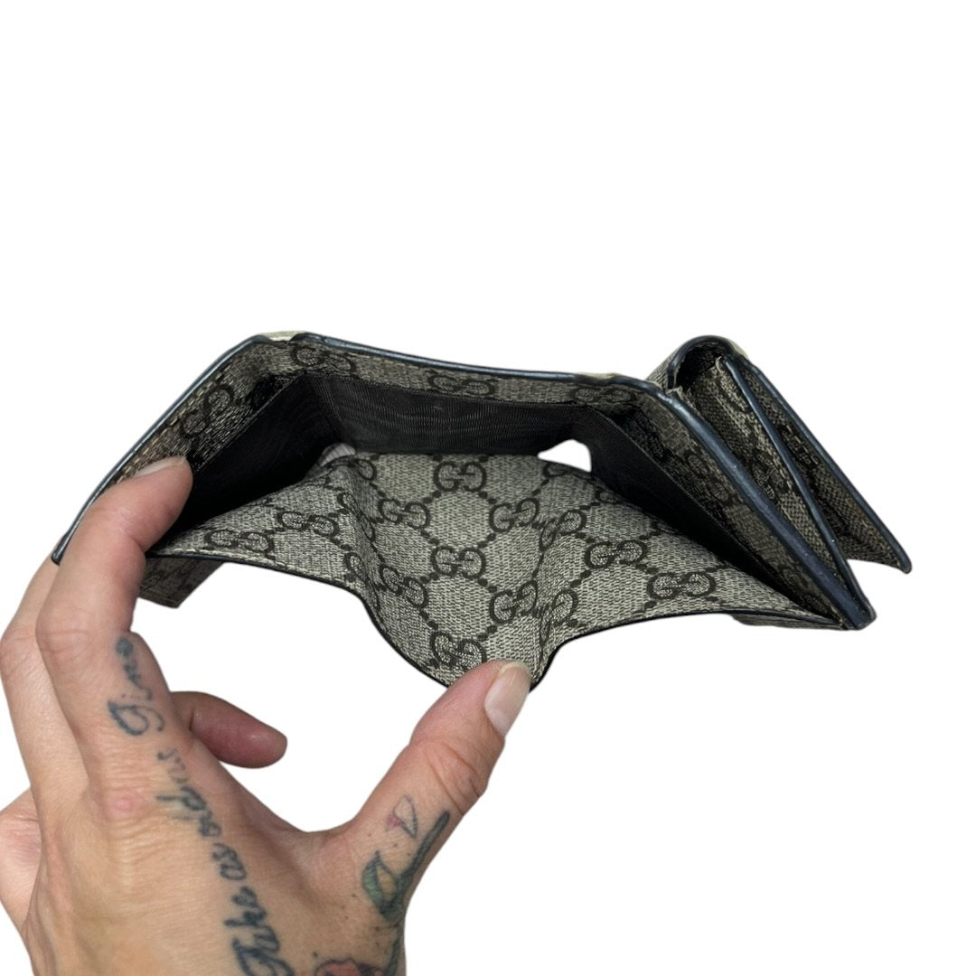 GUCCI GG Supreme Canvas The Hacker Project Tri-Fold Wallet Wallet Beige and Ebony with Black Trim Gold Hardware GU680