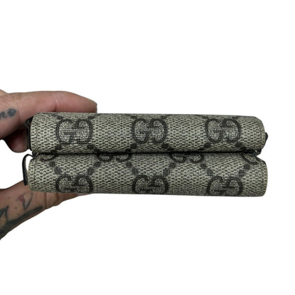 GUCCI GG Supreme Canvas The Hacker Project Tri-Fold Wallet Wallet Beige and Ebony with Black Trim Gold Hardware GU680