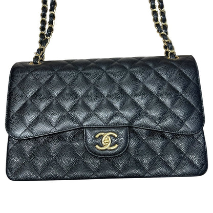 CHANEL Caviar Classic Flap Bag Shoulder Bag Black Gold Hardware CH2188