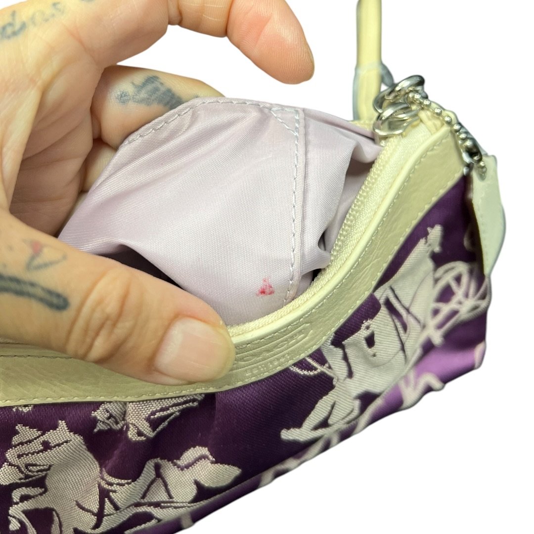 COACH Fabric, Leather Wristlet Wristlet Purple, Beige Silver Hardware co25