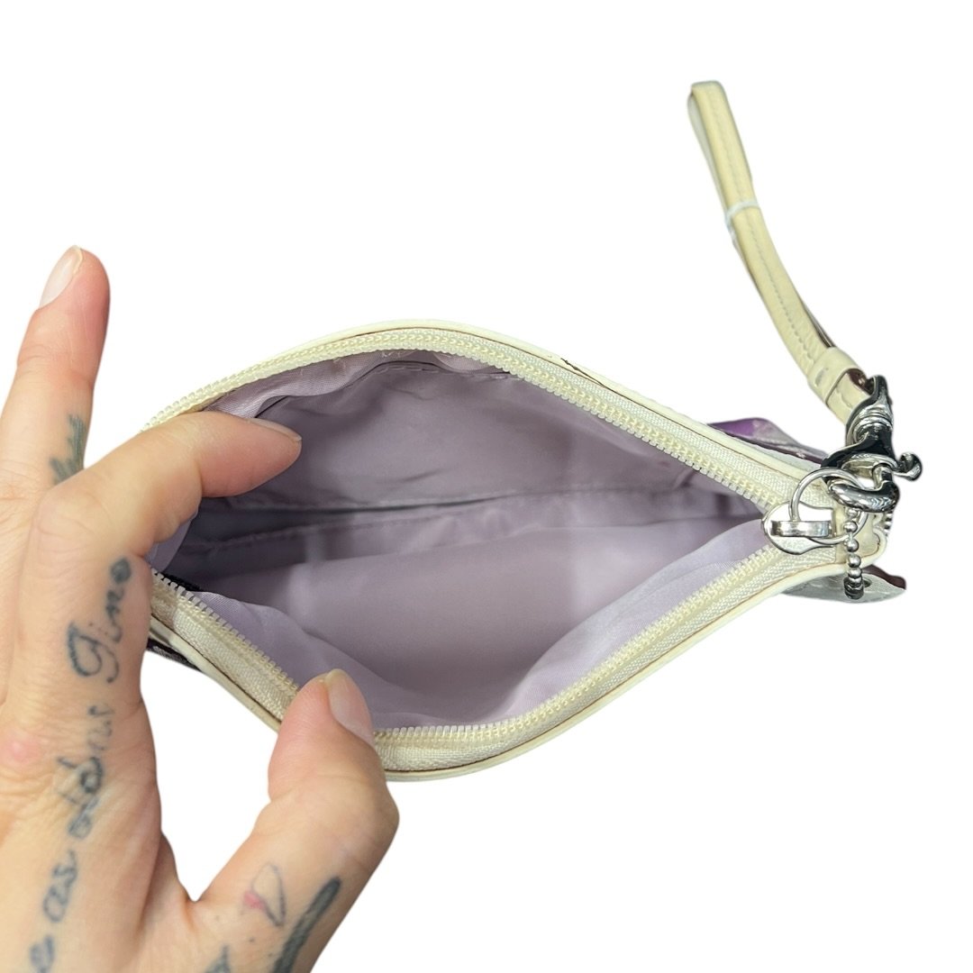 COACH Fabric, Leather Wristlet Wristlet Purple, Beige Silver Hardware co25