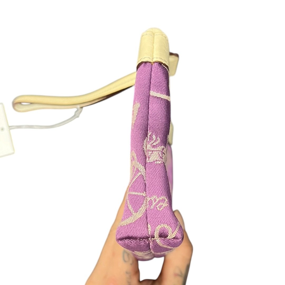 COACH Fabric, Leather Wristlet Wristlet Purple, Beige Silver Hardware co25
