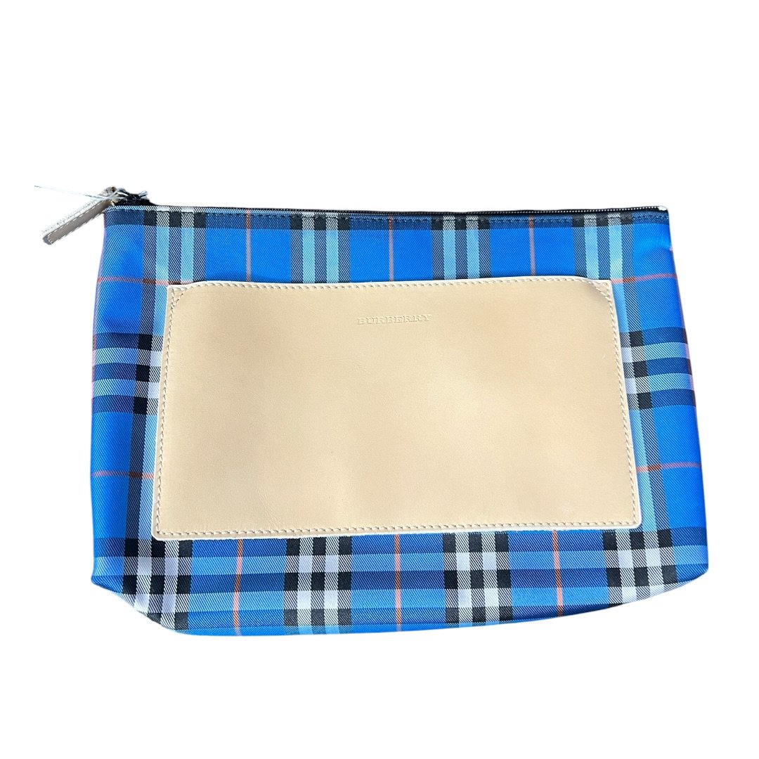BURBERRY Canvas Blue Nova Check Pouch Pouch Blue Silver Hardware Bu1222