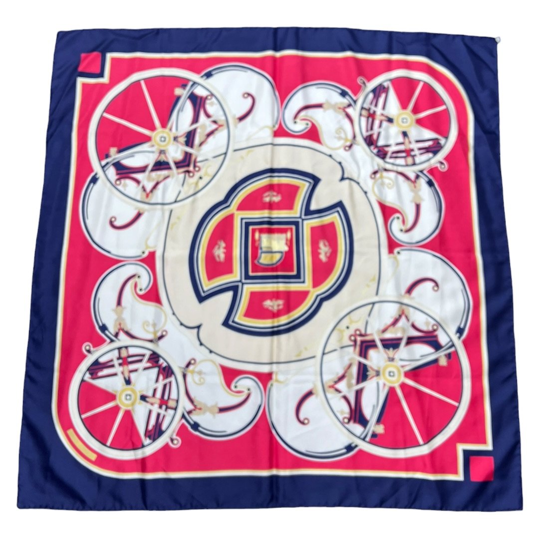 HERMES Silk Washington's Carriage Fuchsia, Navy, Cream, Gold HE461
