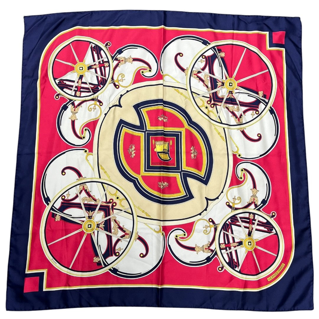 HERMES Silk Washington's Carriage Fuchsia, Navy, Cream, Gold HE461