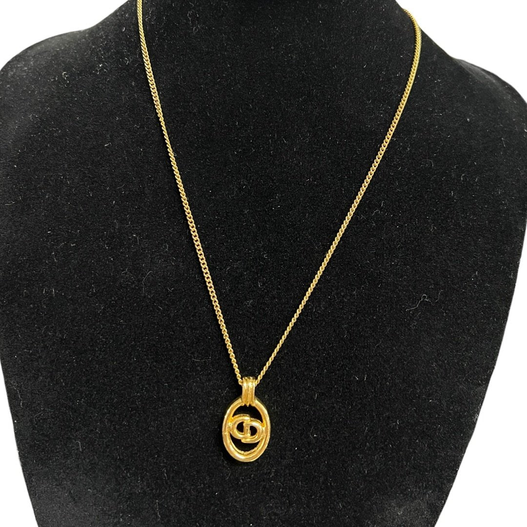 CHRISTIAN DIOR Metal CD Logo Pendant Necklace Gold Gold Hardware Ch2190