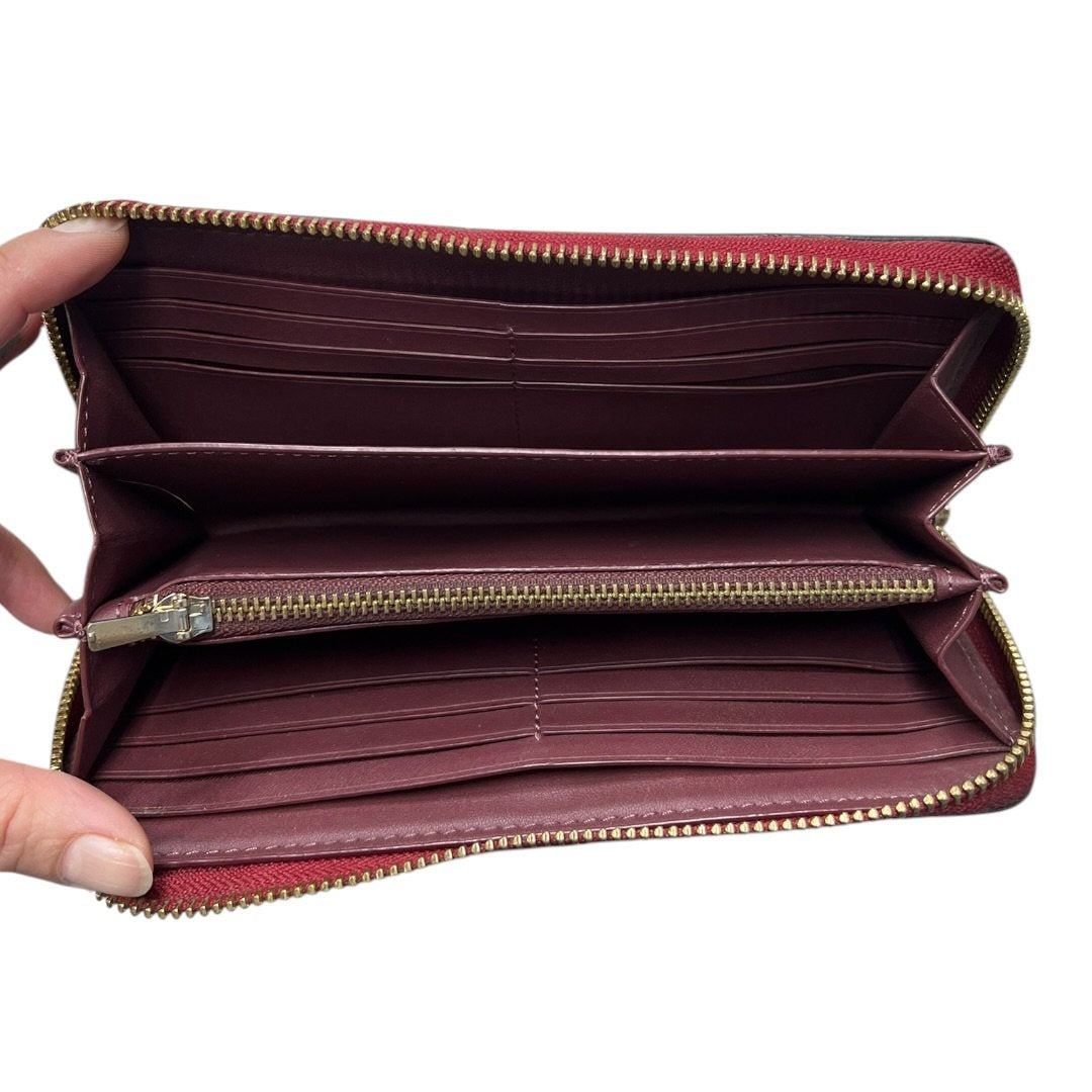 COACH Coated Canvas Signature C Zip Around Wallet with Wristlet Wallet Dark Brown, Red/Burgundy Gold-tone Hardware CO26