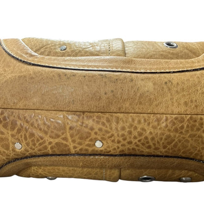 COACH Leather Studded Hobo Bag Shoulder Bag Tan Silver Hardware CO27