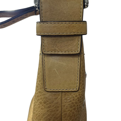 COACH Leather Studded Hobo Bag Shoulder Bag Tan Silver Hardware CO27