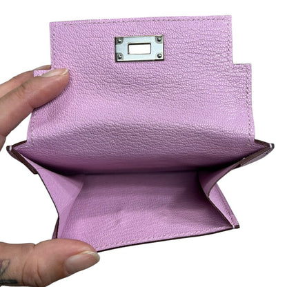 HERMES Togo Kelly Pocket Compact Wallet Lilac Silver Hardware HE462