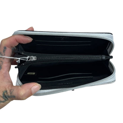 CHANEL Calfskin Boy Chanel Wallet Wallet Silver and Black Silver Hardware CH2196