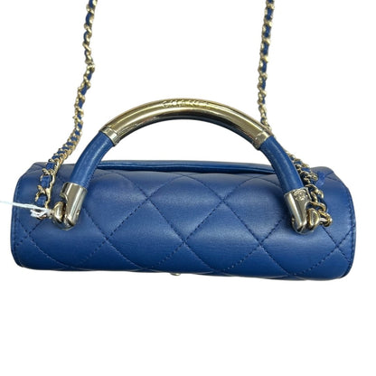 CHANEL Grained Calfskin Coco Handle Bag Handbag Blue Gold Hardware CH2191