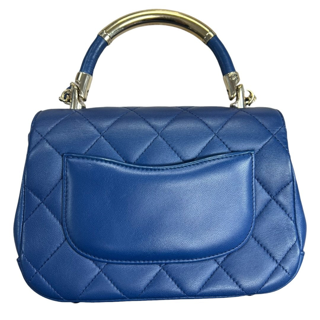 CHANEL Grained Calfskin Coco Handle Bag Handbag Blue Gold Hardware CH2191