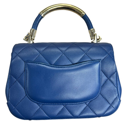 CHANEL Grained Calfskin Coco Handle Bag Handbag Blue Gold Hardware CH2191