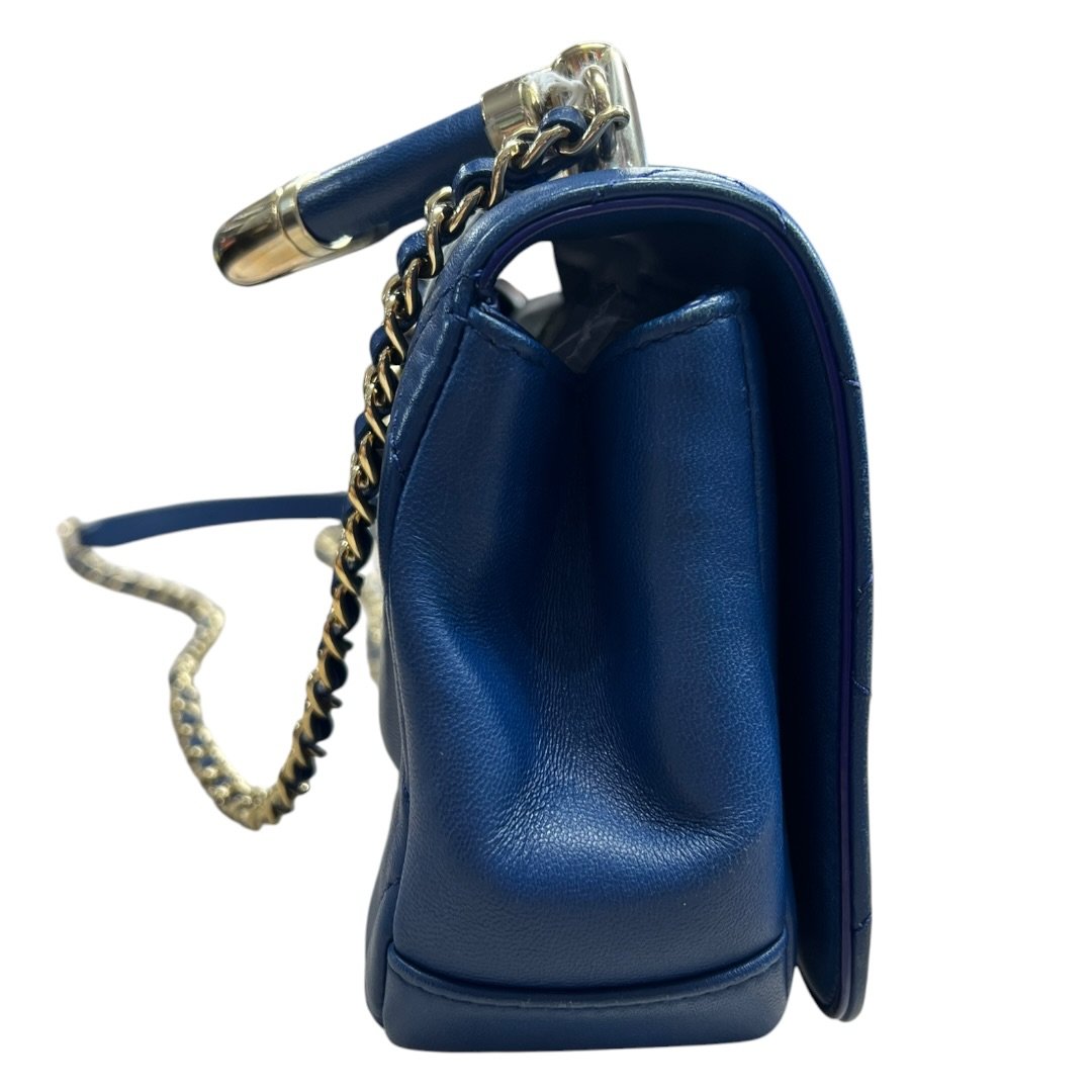 CHANEL Grained Calfskin Coco Handle Bag Handbag Blue Gold Hardware CH2191