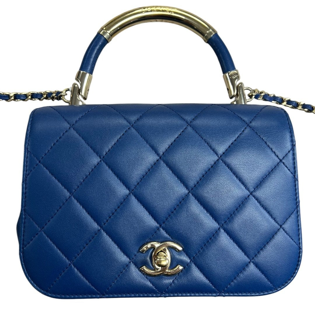 CHANEL Grained Calfskin Coco Handle Bag Handbag Blue Gold Hardware CH2191