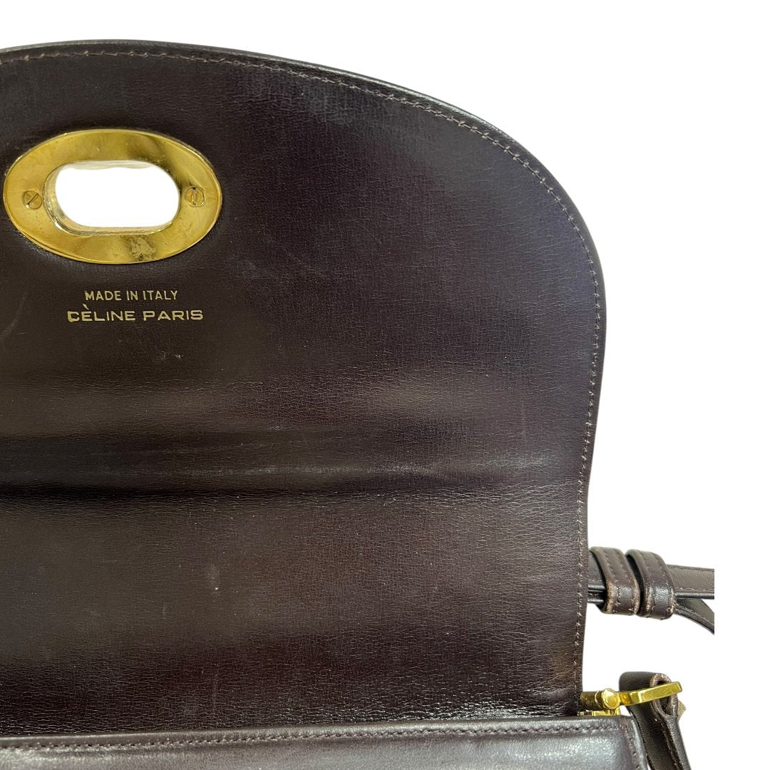 CELINE C Macadam Canvas C Macadam Horse Carriage Flap Bag Shoulder Bag Brown, Beige Gold Hardware CE271