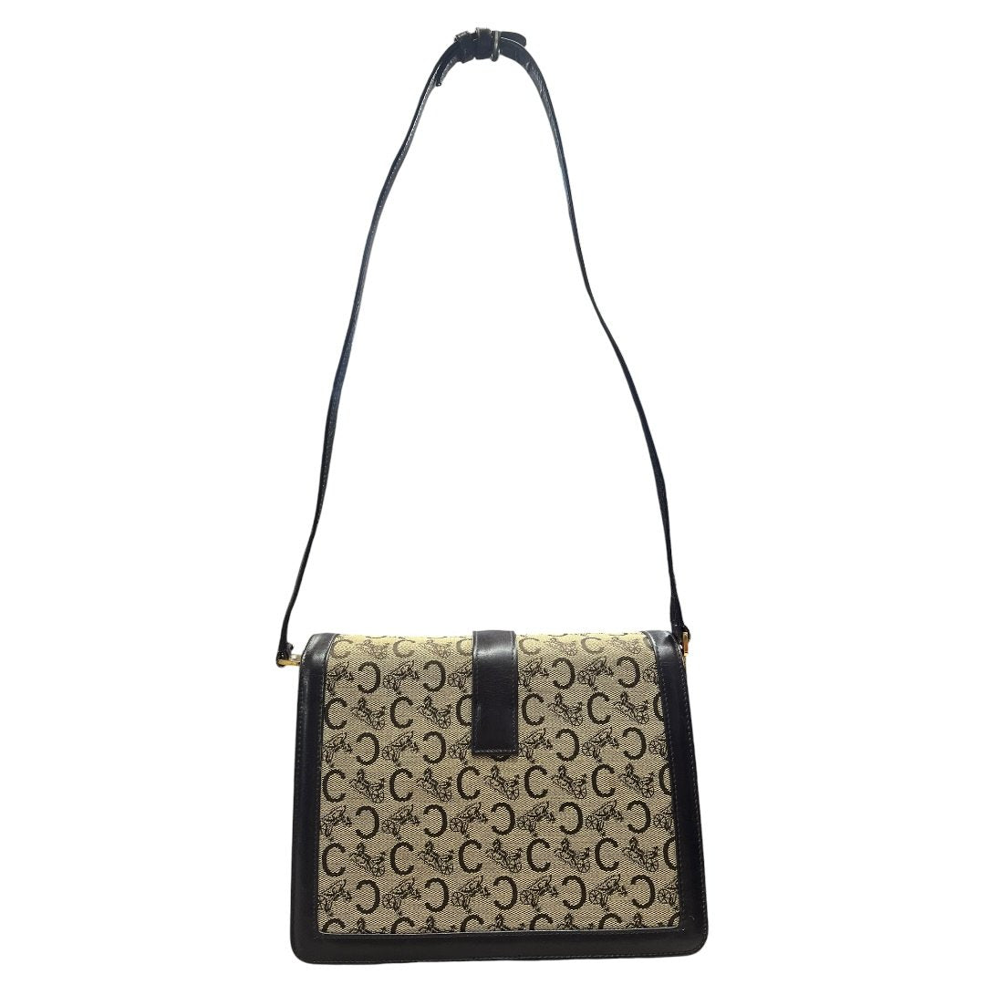 CELINE C Macadam Canvas C Macadam Horse Carriage Flap Bag Shoulder Bag Brown, Beige Gold Hardware CE271