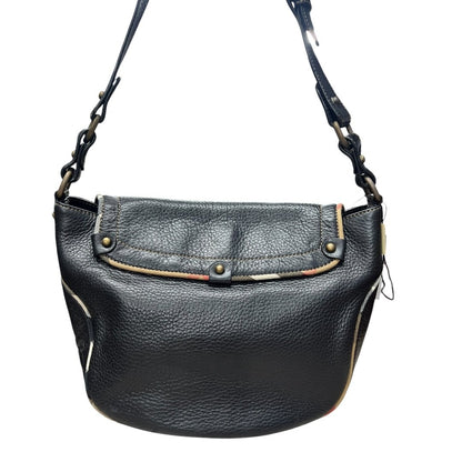 BURBERRY Grained Leather Shoulder Bag Black Antique Gold Hardware BU1225