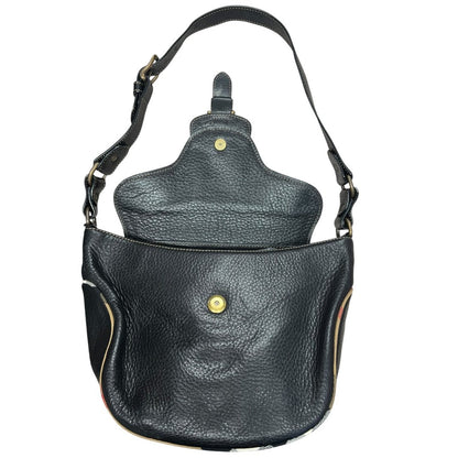 BURBERRY Grained Leather Shoulder Bag Black Antique Gold Hardware BU1225