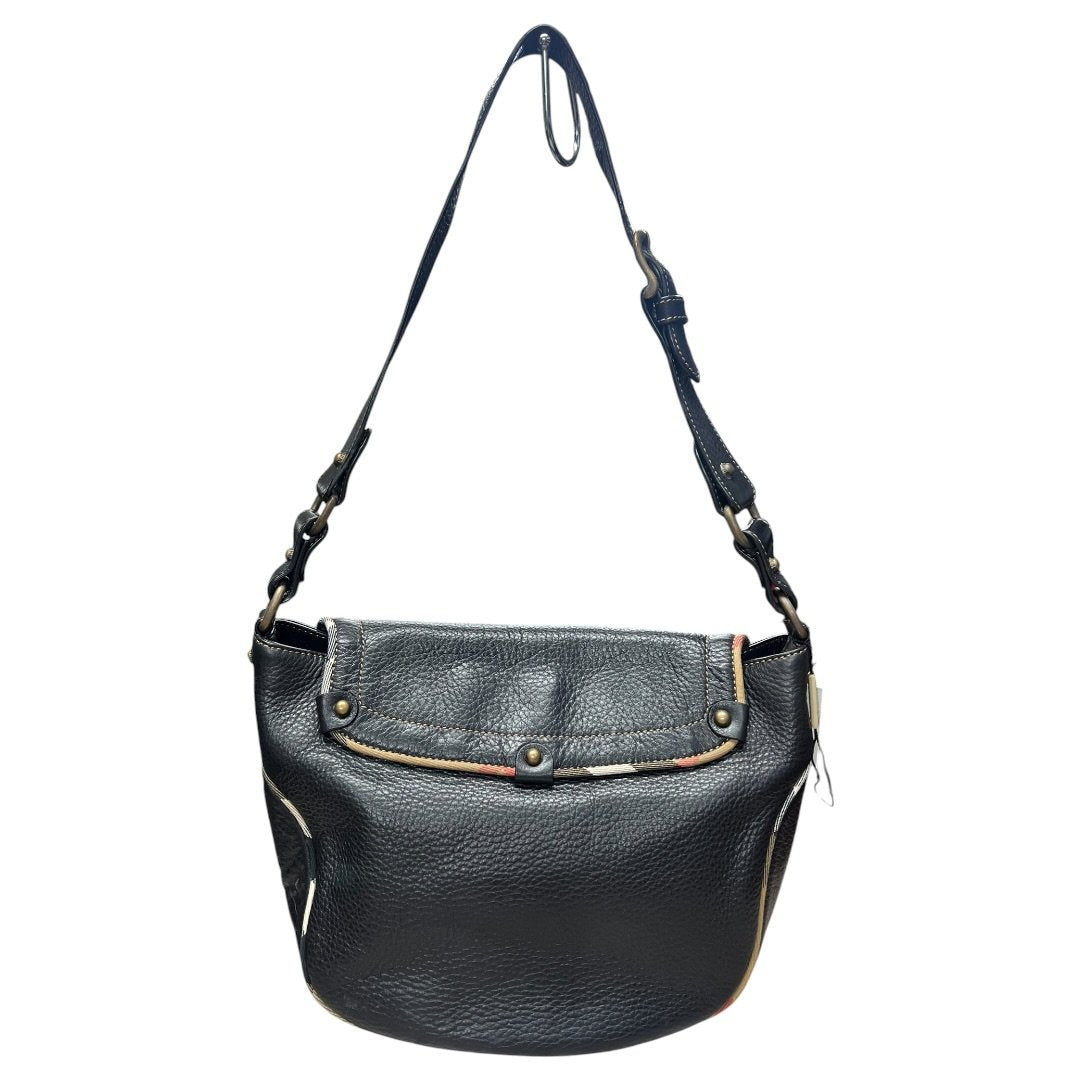 BURBERRY Grained Leather Shoulder Bag Black Antique Gold Hardware BU1225