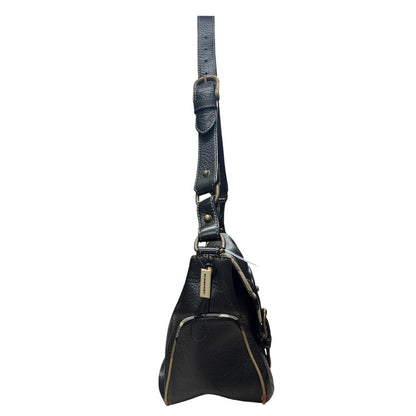 BURBERRY Grained Leather Shoulder Bag Black Antique Gold Hardware BU1225