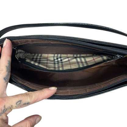 BURBERRY Saffiano Shoulder Bag Black Gold Hardware BU1224