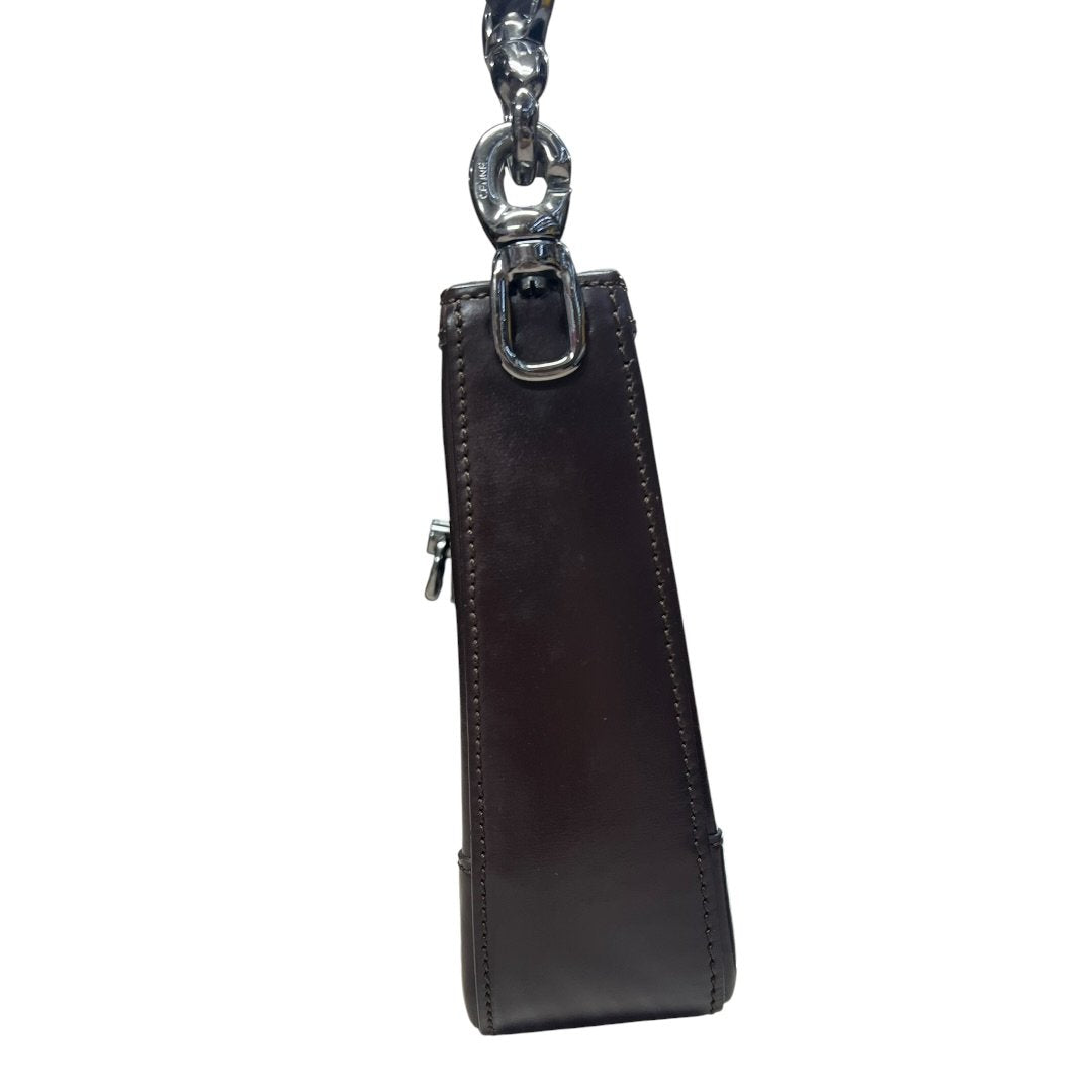 CELINE Leather C Ring Bag Shoulder Bag Dark Brown Silver Hardware CE272